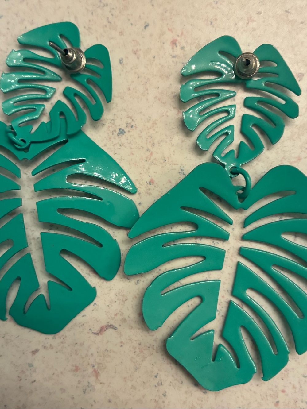 Green Monstera Leaf Statement Earrings - Picture 2 of 3